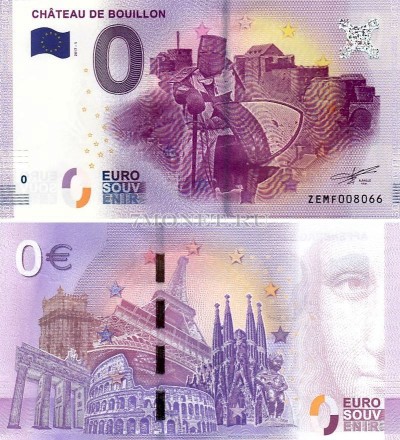 0 евро 2017 год сувенирная банкнота. Замок Буйон. Рыцарь