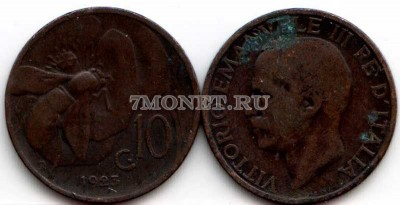 монета Италия 10 чентезимо 1924-1935 годы, пчела на цветке