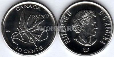 монета Канада 10 центов 2017 год 150 лет Конфедерации. Крылья мира