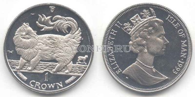 Остров Мэн 1 крона 1993 года кошка