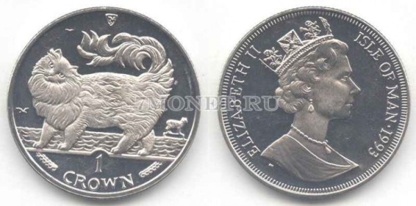 Остров Мэн 1 крона 1993 года кошка