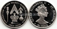 монета Остров Святой Елены  50 пенсов 2003 год 50-летие коронации королевы Елизаветы - атрибуты королевской власти