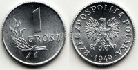монета Польша 1 грош 1949 год
