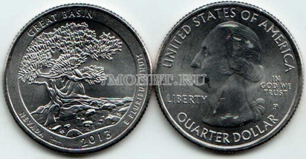 США 25 центов 2013 год штат Невада парк Грейт-Бейсин, 18-й