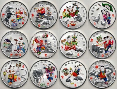 Китай набор из 12-ти монетовидных жетонов лунный календарь 