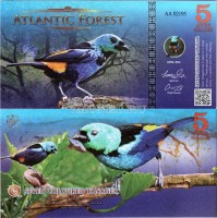 бона Атлантический лес (Южной Америки) 5 долларов 2016 год Семицветная танагра