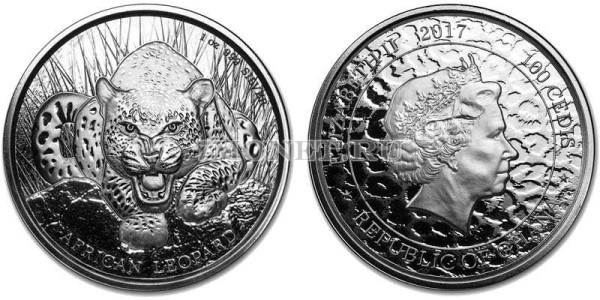 монета Гана 100 седи 2017 год Африканский леопард