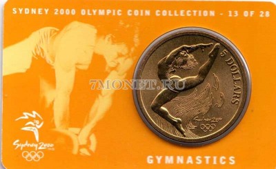 монета Австралия 5 долларов 2000 год Олимпийские игры в Сиднее - Гимнастика, ...