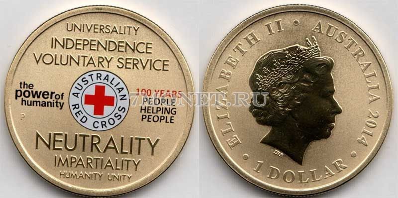 монета Австралия 1 доллар 2014 год 100 лет Австралийскому Красному кресту