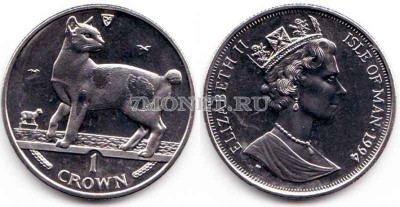 Остров Мэн 1 крона 1994 года кошка