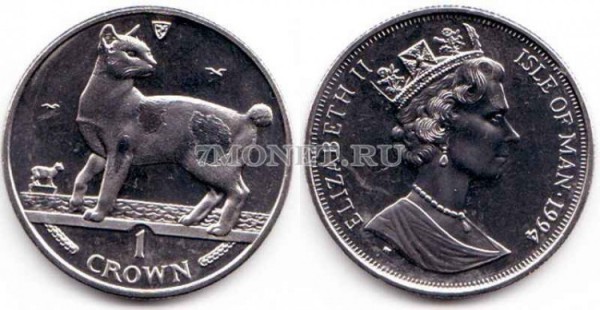 Остров Мэн 1 крона 1994 года кошка
