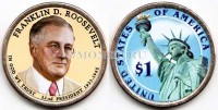 США 1 доллар 2014 год Франклин Рузвельт, 32-й президент США, эмаль