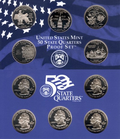 США набор из 5-ти квотеров 2000 год Штаты, сертификат