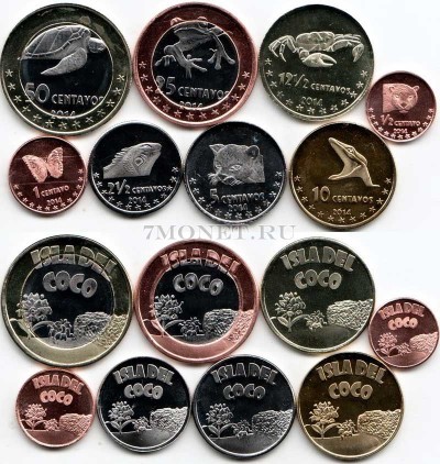 Кокосовые острова набор из 8-ми монетовидных жетонов 2014 год фауна