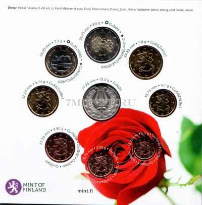 Финляндия набор из 8-ми монет и жетона 2010 год Выпускнику, в буклете
