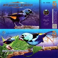 бона Атлантический лес (Южной Америки) 5 долларов семицветная танагра 2015 год