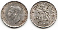 монета Великобритания 6 пенсов 1939 год Георг VI