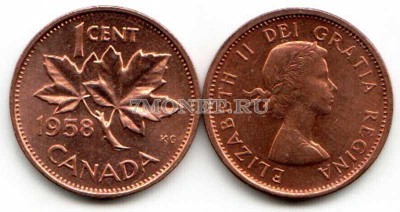 монета Канада 1 цент 1957-1960 годы