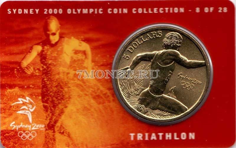 монета Австралия 5 долларов 2000 год Олимпийские игры в Сиднее - Триатлон, в буклете 8 из 28