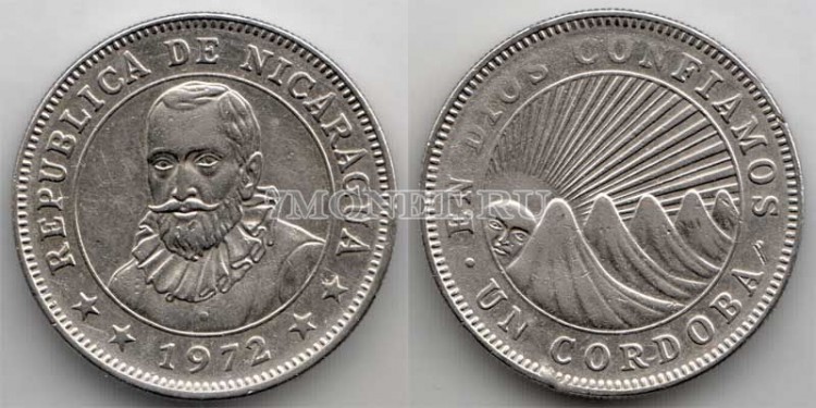 монета Никарагуа 1 кордоба 1972 год Франсиско Эрнандес де Кордоба