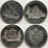 Острова Гилберта (Кирибати) набор из 3-х монет 1 доллар 2016 года "Знаменитые Парусники" Пинта, Нинья, Святая Мария