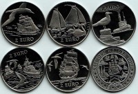 Нидерланды набор из 5-ти монет 2 евро 1997 год Серия "Корабли, лодки"