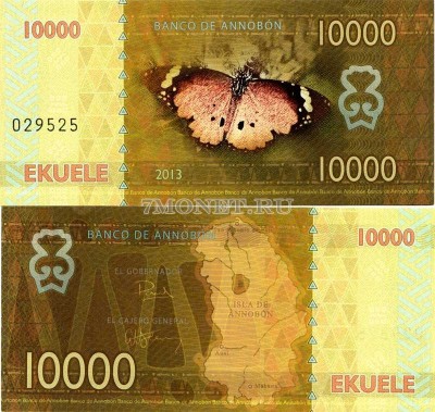бона Остров Аннобон 10000 экуэль 2013 год Бабочка