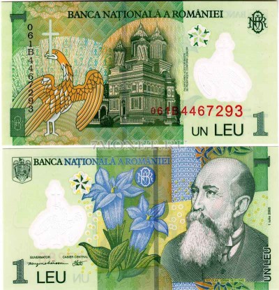 бона Румыния 1 лей 2005 год пластик
