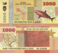 банкнота Бонайре 1000 долларов 2015 год Акула