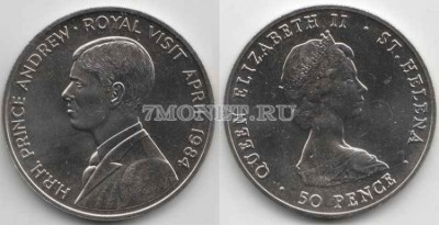 монета Остров Святой Елены 50 пенсов 1984 год визит принца Андрея