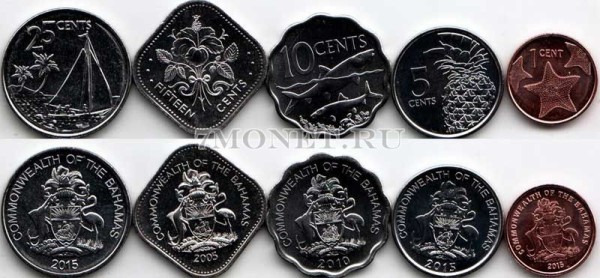 Багамы набор из 5-ти монет 2005-2015 годы