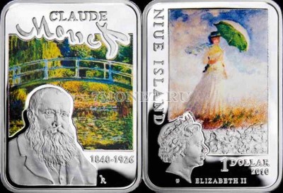монета Ниуэ 1 доллар 2010 год Клод Моне «Дама с зонтиком»