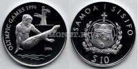 монета Самоа и Cисифо 10 тала 1994 год Летние Олимпийские игры 1996 года - прыжки в воду  PROOF