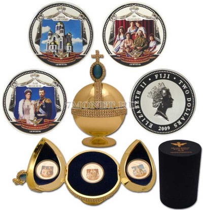 Фиджи набор из 3-х монет 2 доллара 2009 год Царская семья PROOF, эмаль в ориг...