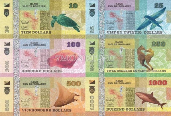 Бонайре набор из 6-ти банкнот 2015 год Морская фауна