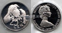 монета Виргинские острова 25 центов 1974 год Мангровые кукушки