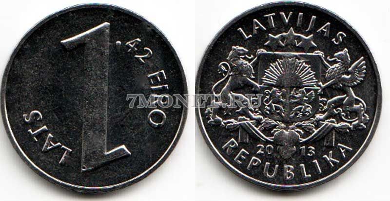 монета Латвия 1 лат 2013 год Монета паритета