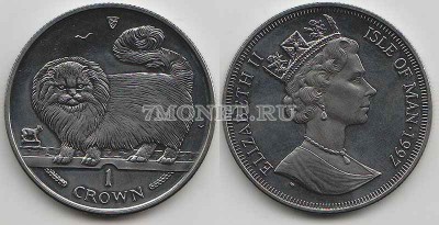 Остров Мэн 1 крона 1997 года длинношерстная дымчатая кошка