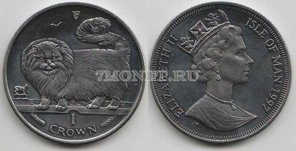 Остров Мэн 1 крона 1997 года длинношерстная дымчатая кошка