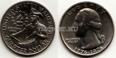 монета США 1/4 доллара 1976 год барабанщик