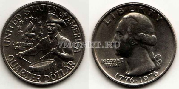 монета США 1/4 доллара 1976 год барабанщик