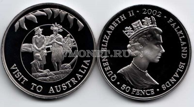 монета Фолклендские острова 50 пенсов 2002 год золотой юбилей Елизавета II - ...