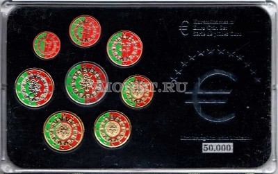 ЕВРО набор из 8-ми монет Португалия в пластиковой упаковке, цветной