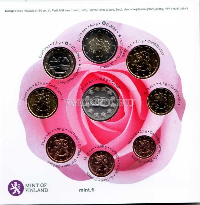 Финляндия набор из 8-ми монет и жетона 2010 год Счастливая пара, в буклете