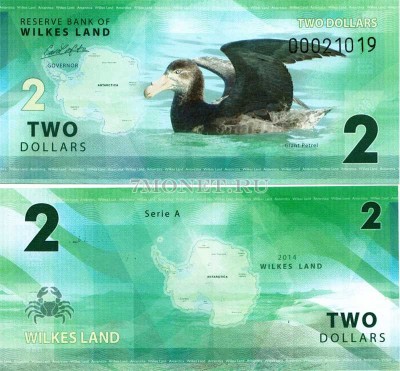 бона Земля Уилкса 2 доллара 2014 год. Южный гигантский буревестник