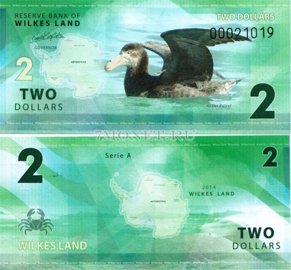 бона Земля Уилкса 2 доллара 2014 год. Южный гигантский буревестник