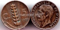 монета Италия 5 чентезимо 1919-1937 годы