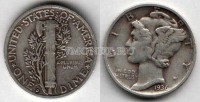 монета США 10 центов (дайм) 1936D год Меркурий