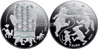 монета Латвия 5 евро 2017 год  Сказка "Дедушкина рукавичка"