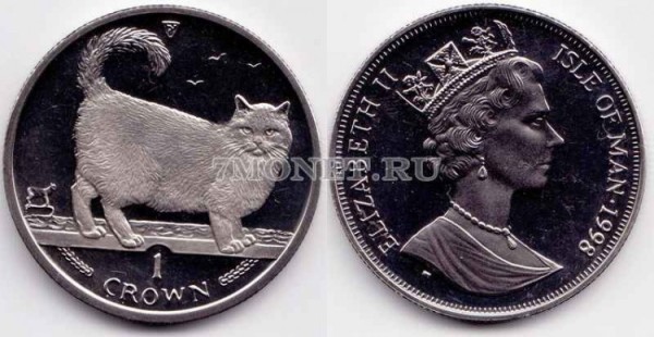 Остров Мэн 1 крона 1998 года кошка